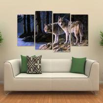 Quadro Decorativo Paisagem Lobos Escritório Tecido 4 Peças 1 Quadro Decorativo Paisagem Lobos Escritório Tecido 4 Peças 1