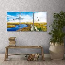 Quadro Decorativo Paisagem Natureza Sala Em Tecido 3 Peças