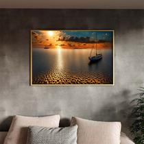 Quadro Decorativo Paisagem Navegando na Serenidade Com Moldura Dourada - 200x100 cm