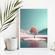 Quadro Decorativo Paisagem Neve 33x24cm - Rosa/ul c/ Vidro