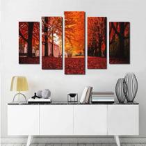 Quadro Decorativo Paisagem Outono 60x100cm Mosaico 5 Peças