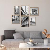 Quadro Decorativo Paisagem Paris França Preto e Branco Conjunto com 6 Telas 20x30 30x30 e 30x40 de Parede para Quarto Escritório Lavabo