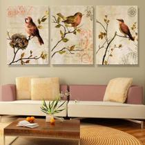 Quadro Decorativo Paisagem Passaros Linda 3 Peças