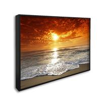 Quadro Decorativo Paisagem Pôr do Sol na Praia com 1 Tela Cm ou Cm de Parede para Escritório Banheir Preto