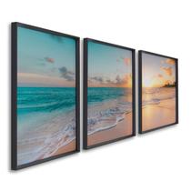 Quadro Decorativo Paisagem Praia, Mar e Pôr do Sol 60x90 para Sala, Casa de Praia, Lavabo Preto