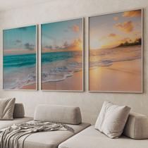Quadro Decorativo Paisagem Praia, Mar e Pôr do Sol 60x90 para Sala, Casa de Praia, Lavabo Sem Vidro Quadro Decorativo Paisagem Praia, Mar e Pôr do Sol 60x90 para Sala, Casa de Praia, Lavabo Sem Vidro