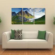 Quadro Decorativo Paisagem Sala Natureza Em Tecido 3 Peças