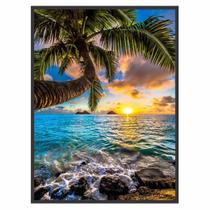 Quadro Decorativo Paisagem Sol Mar Palmeira para Sala Quarto