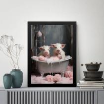 Quadro Decorativo Para Banheiro - Porquinhos 45x34cm - com vidro