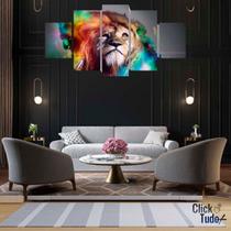 Quadro Decorativo para Parede Sala de Estar Leão Colorido