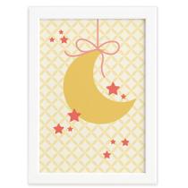 Quadro Decorativo para Quarto de Bebê Lua e Estrelas 22x32cm Moldura Branca