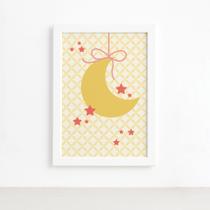 Quadro Decorativo para Quarto de Bebê Lua e Estrelas 22x32cm