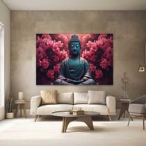 Quadro Decorativo para Quarto Sala Buda Pedra Rosas Horizontal Grande Escritório Hall Cozinha Corredor