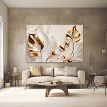 Quadro Decorativo para Quarto Sala Dourado Flores Branca Floral Arte Grande Escritório Hall Cozinha Corredor