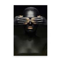 Quadro Decorativo Para Sala Black Face With Gold Mulher Negra Em Canvas Art - Bimper