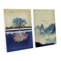 Quadro Decorativo Para Sala Quarto Abstrato Arvore Inversa Paisagem Natureza Kit 2 Telas 75x50 cm - Bimper