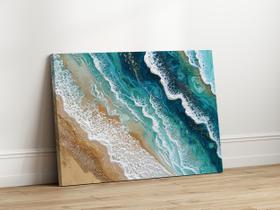 Quadro Decorativo para Sala Quarto Abstrato Ondas Azuis 90x60 Linha Premium IMpresso nas Laterais