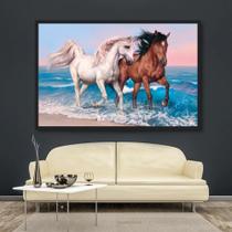 Quadro Decorativo para Sala Quarto Escritório Grande Cavalos na praia 90x60