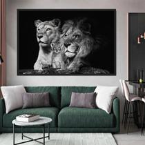 Quadro Decorativo para Sala Quarto Escritório Grande Família De Leão 1 Filhote olhos marrom 90x60