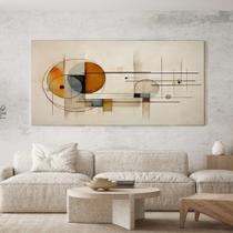 Quadro Decorativo para Sala Quarto Hall Abstrato Bege Formas Geometricas Horizontal Grande Decoração Parede Tela