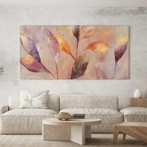 Quadro Decorativo para Sala Quarto Hall Abstrato Folhas Arte Horizontal Grande Decoração Parede Tela