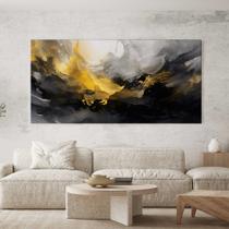 Quadro Decorativo para Sala Quarto Hall Arte Abstrata Preto e Amarelo Horizontal Grande Decoração Parede Tela - Art in Decor