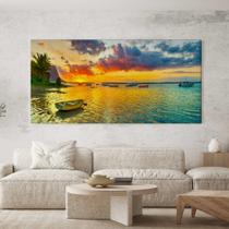 Quadro Decorativo para Sala Quarto Hall Barcos Praia Paisagem Horizontal Grande Decoração Parede Tela Quadro Decorativo para Sala Quarto Hall Barcos Praia Paisagem Horizontal Grande Decoração Parede Tela