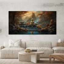 Quadro Decorativo para Sala Quarto Hall Budda Paisagem Bege Buddha Horizontal Grande Decoração Parede Tela