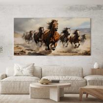 Quadro Decorativo para Sala Quarto Hall Cavalos Correndo Pintura Horizontal Grande Decoração Parede Tela