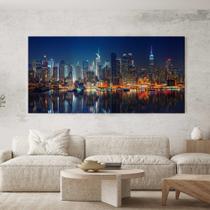 Quadro Decorativo para Sala Quarto Hall Cidade Nova York Noite NY Horizontal Grande Decoração Parede Tela Tamanho:130x70