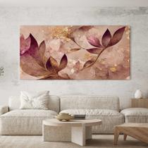 Quadro Decorativo para Sala Quarto Hall Floral Rosê Dourado Luxo Horizontal Grande Decoração Parede Tela