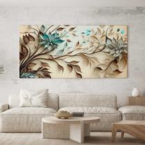 Quadro Decorativo para Sala Quarto Hall Floral Verde e Branco Horizontal Grande Decoração Parede Tela Quadro Decorativo para Sala Quarto Hall Floral Verde e Branco Horizontal Grande Decoração Parede Tela