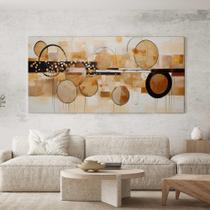 Quadro Decorativo para Sala Quarto Hall Geometrico bege Marrom Abstrato Horizontal Grande Decoração Parede Tela