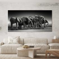 Quadro Decorativo para Sala Quarto Hall Manada de Elefantes Horizontal Grande Decoração Parede Tela
