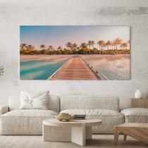 Quadro Decorativo para Sala Quarto Hall Pier Praia Nascer do Sol Horizontal Grande Decoração Parede Tela