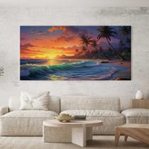 Quadro Decorativo para Sala Quarto Hall Praia Fim de Tarde Horizontal Grande Decoração Parede Tela