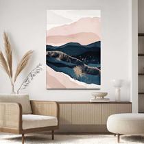 Quadro Decorativo Para Sala Quarto Hall Tela vertical Grande Abstrato Rosê Dourado Azul