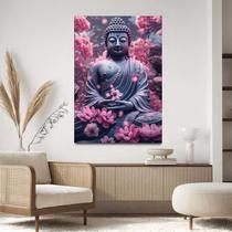 Quadro Decorativo Para Sala Quarto Hall Tela vertical Grande Budda Flores Lotus