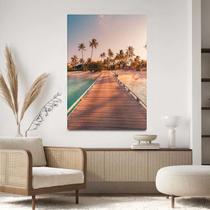 Quadro Decorativo Para Sala Quarto Hall Tela vertical Grande Por do Sol Pier Coqueiros