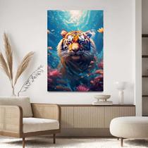 Quadro Decorativo Para Sala Quarto Hall Tela vertical Grande Tigre Rosas Mar