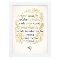 Quadro Decorativo para Salão" Aqui cada fio recebe carinho."