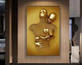 quadro decorativo parede 1 peça 60 x 40 Casal Romântico Coração Dourado