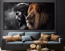 quadro decorativo parede 1 peça 60 x 40 Jesus e Leão Preto e Branco