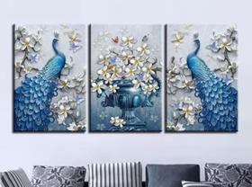 quadro decorativo parede 1 peça 60 x 40 Pavão azul