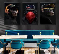 quadro decorativo parede 3 peça 60 x 40 Gangue Dos Macacos Fone masca e oculos