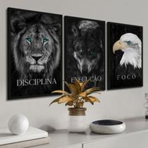 Quadro decorativo parede 3 peças disciplina execução e foco
