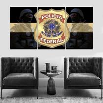 Quadro decorativo parede 3 peças Policia federal 120x60