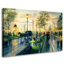 Quadro Decorativo Paris Romântica Casal Rua Chuvosa Arco do Triunfo em Canvas 60x90cm Borda Infinita