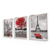 Quadro Decorativo Paris Vermelho Moldura Branca 60X40