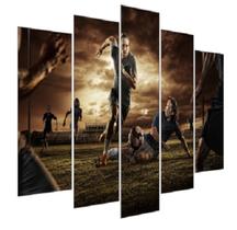 Quadro Decorativo Partida De Futebol Mod697 Mosaico 5 Peças